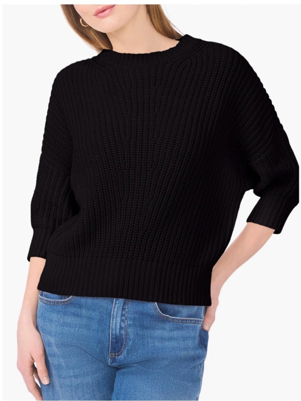 Vince Camuto Black Ribbed Crewneck Sweater